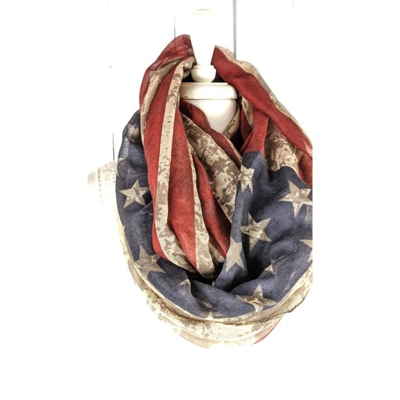 Vintage style USA flag stars and stripes oversized patriotic infinity scarf - Picture 5 of 5